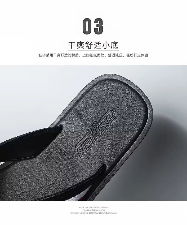 Men’s Stripe Beach Flip Flops — Sizes 37–46