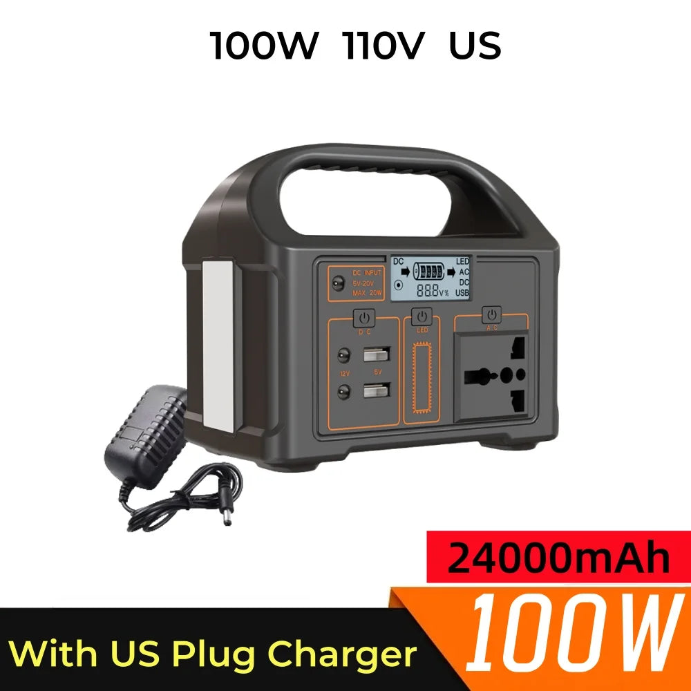 jsdsolar 100W Portable Solar Power Station — AC 110V/220V LiFePO4 Power Bank UPS for Camping & Outdoor