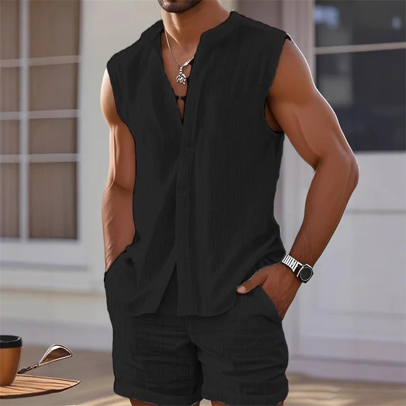 Men's Plaid Sleeveless Vest & Shorts Set – Casual Trendy Hawaiian Beach 2-Piece