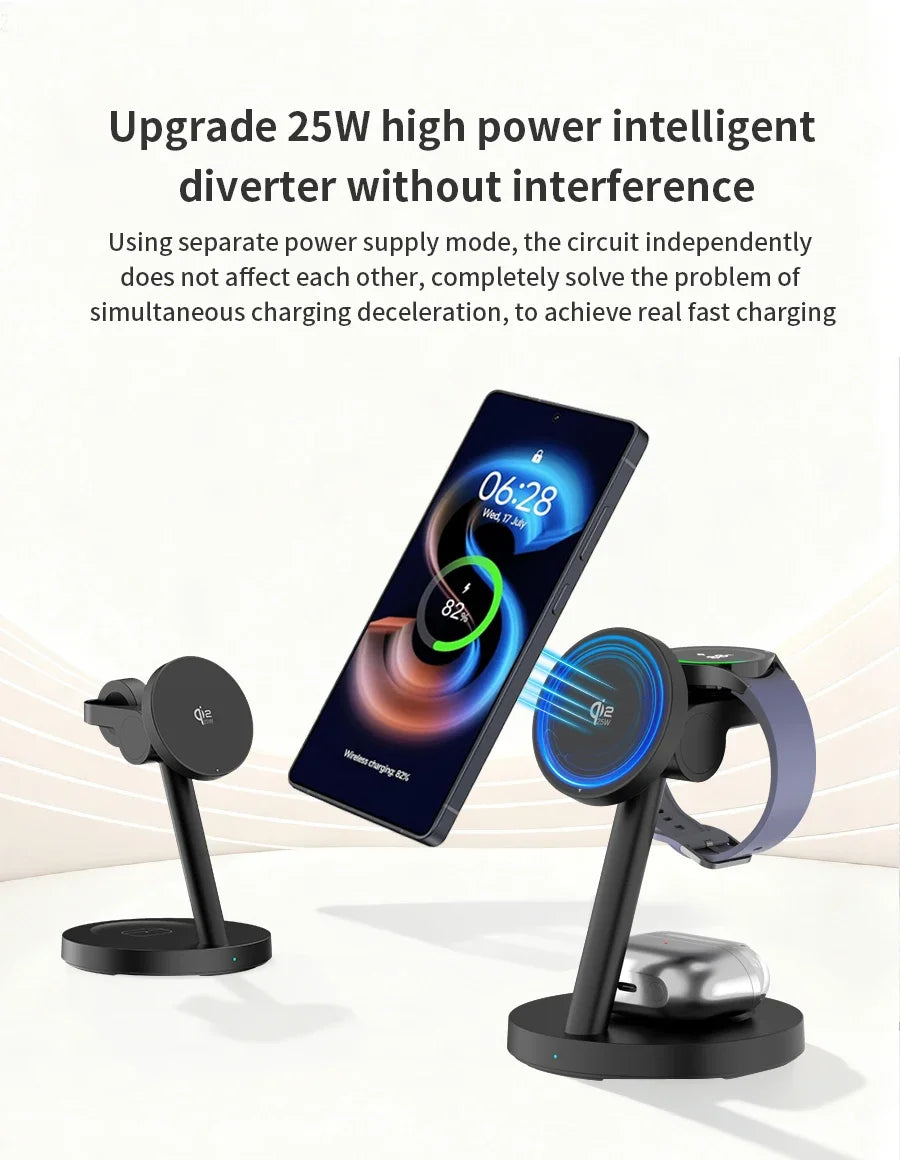 25W Qi2.2 Magnetic 3-in-1 Wireless Charging Station for iPhone & Apple Watch