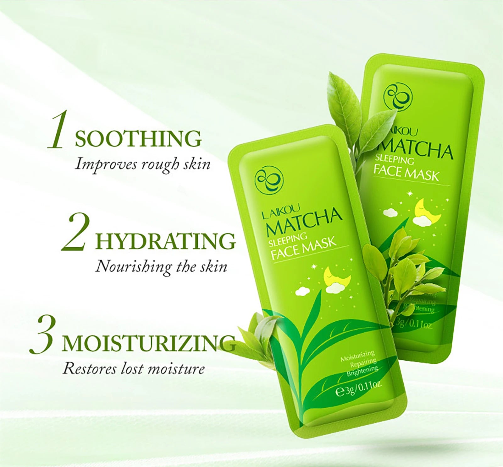 LAIKOU 7-Piece Sleeping Face Mask Set — Snail & Matcha
