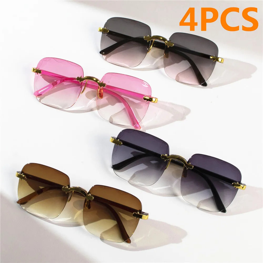 4-Pack Square Rimless Sunglasses | Luxury Designer Summer Shades for Men & Women