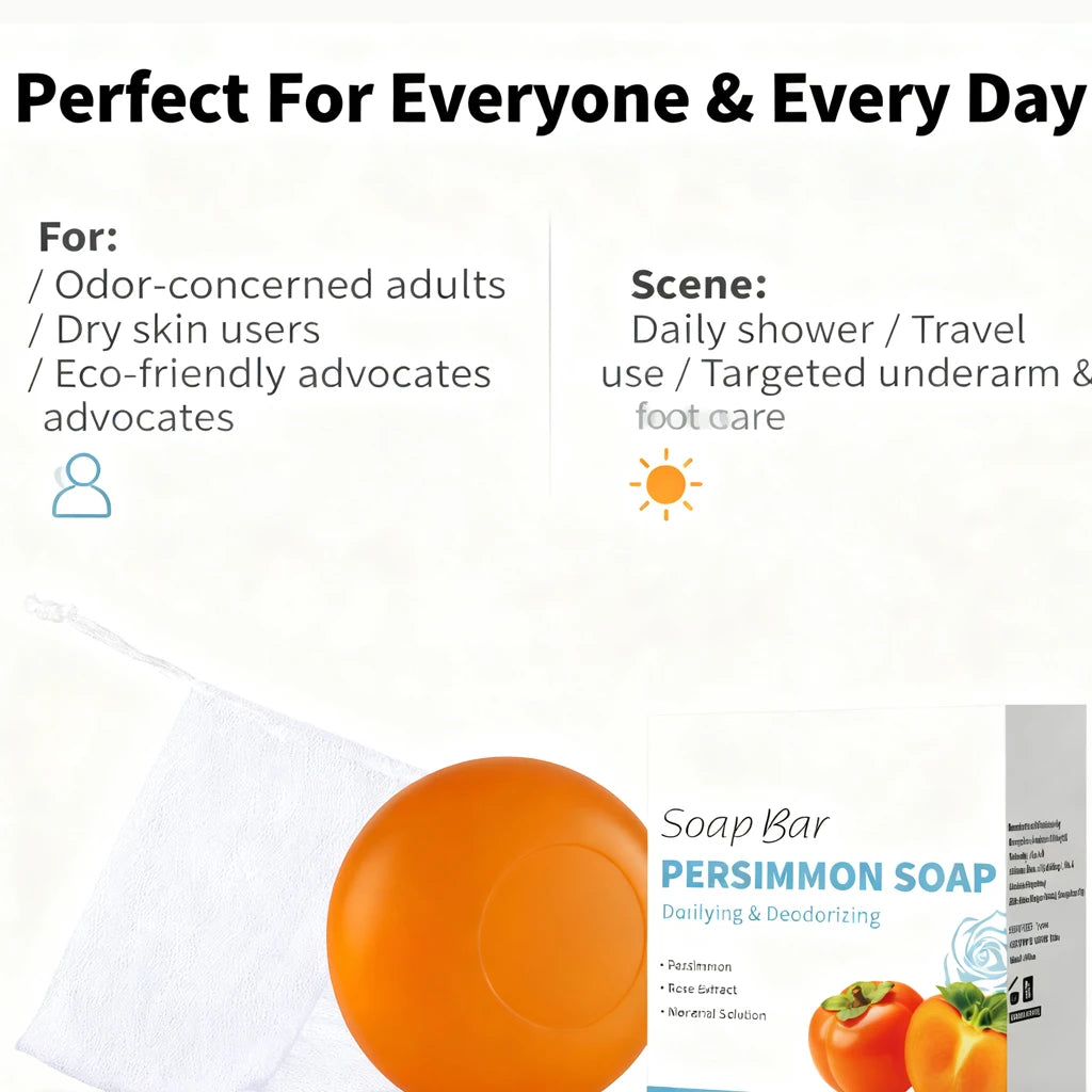 Persimmon Soap Bar – Japanese Persimmon & Green Tea Extract Deodorizing Bar for Men & Women