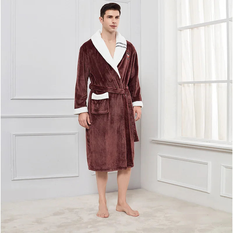 Men's Thick Warm Terry Fleece Bathrobe | Long Couples Dressing Gown
