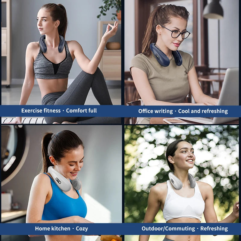 Portable Neck Fan 5200mAh — Rechargeable Semiconductor Cooling Wearable Neck Air Conditioner