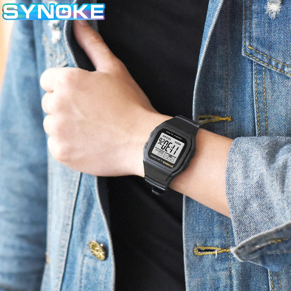 SYNOKE Retro Square Digital Watch | Student Outdoor Sports Luminous Waterproof Multifunction
