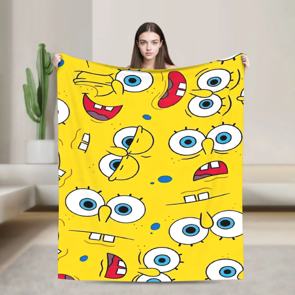 SpongeBob Flannel Throw Blanket – Soft Breathable Character Blanket for Bed, Lounge & Summer