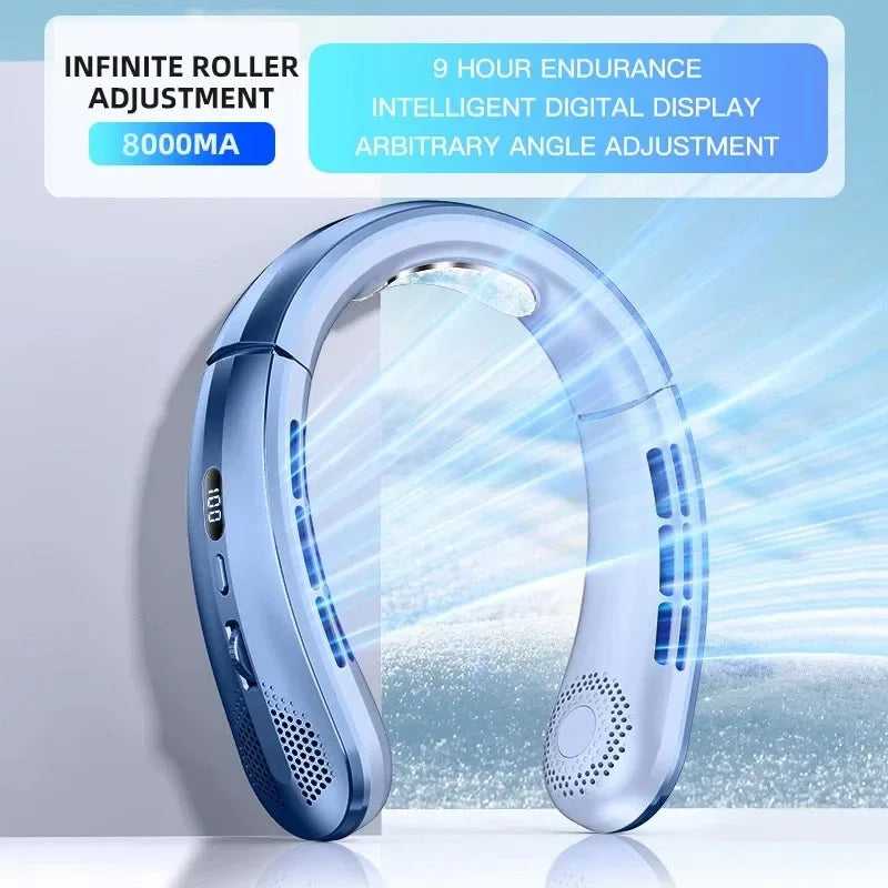 Lenovo 8000mAh Bladeless Neckband Fan — Digital Display USB Rechargeable Portable Neck Air Cooler