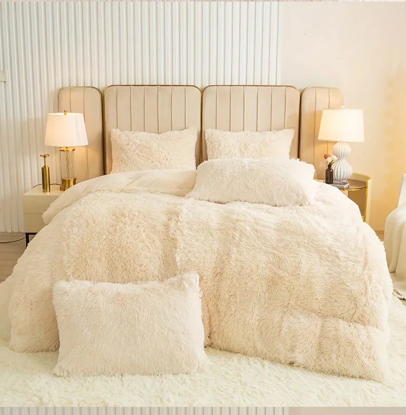 Plush Faux Fur Duvet Cover Set – Luxurious 3-Piece Bedding, 16 Colors & 10 Sizes