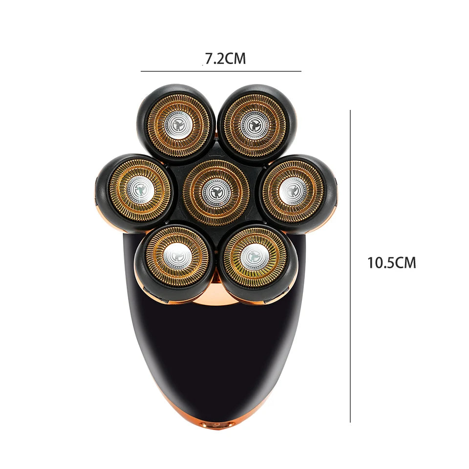 7D Floating Head Electric Shaver for Men – Wet/Dry Rotary Razor with LCD Display & Bald Head Trimmer