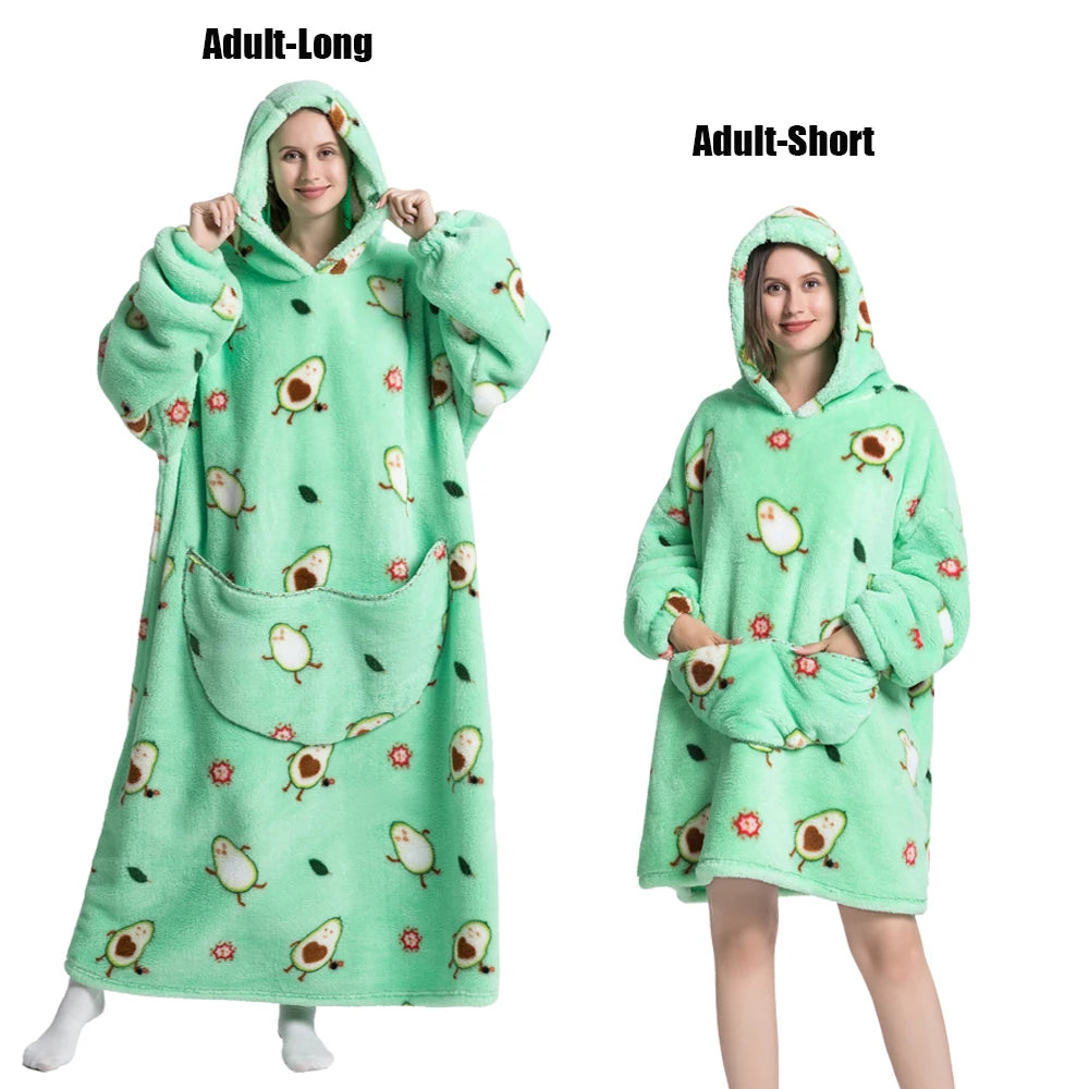 Oversized Wearable Blanket Hoodie – Plush Fleece with Sleeves, Hood & Pocket, 40 Designs