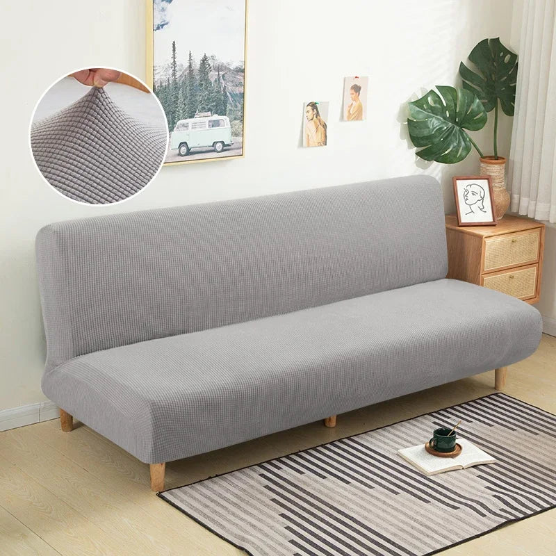 Armless Futon Sofa Bed Cover – Polar Fleece Elastic Slipcover for Folding Furniture & Bench