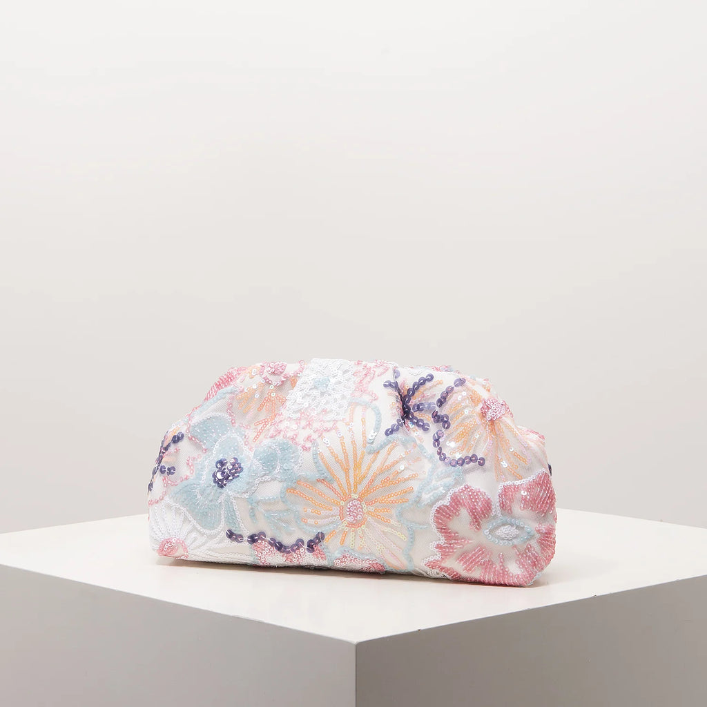 Sequin Floral Embroidery Clutch Bag – Gala Night Party Prom Wedding Evening Bag for Women