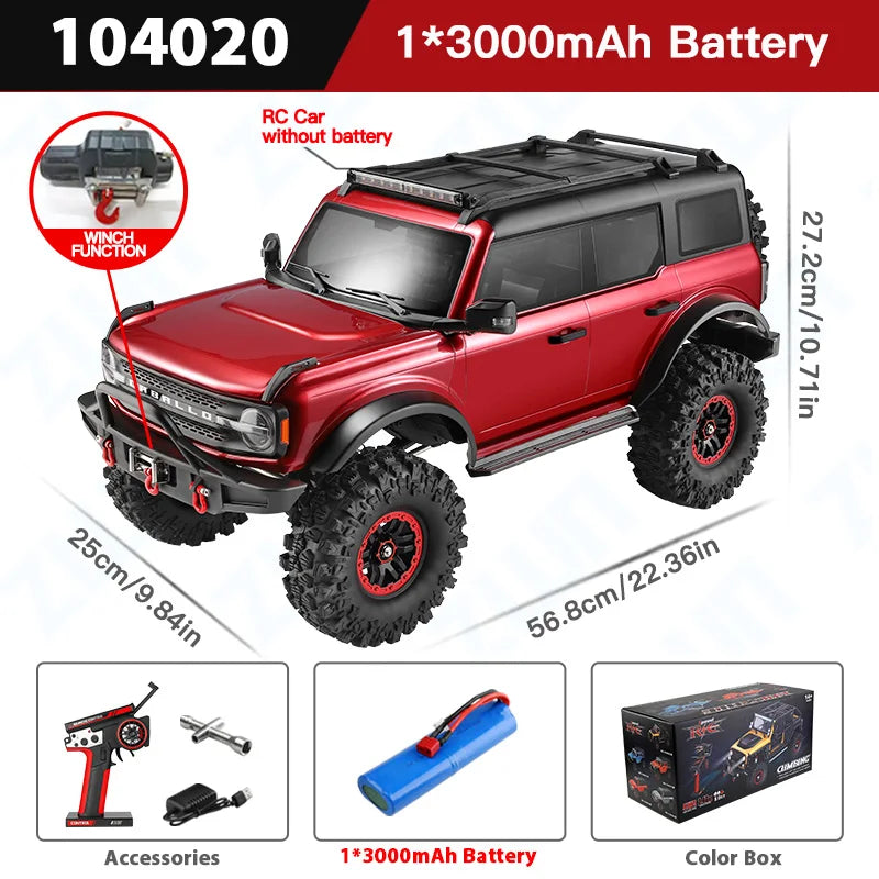 WLtoys 104020 1/10 Scale Professional 4WD RC Off-Road Crawler – 45 Min Runtime Upgrade
