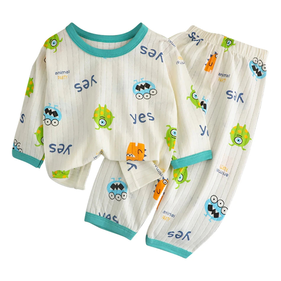 Kids' Cartoon Bear Long Sleeve Pajamas Set | Soft Breathable Sleepwear Boys & Girls