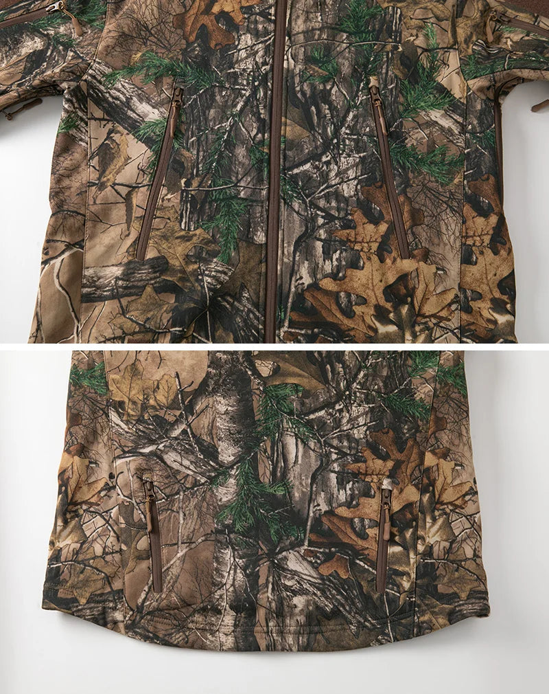 Men's Silent Soft Shell Camouflage Tactical Jacket — Waterproof Fleece Hunting Coat