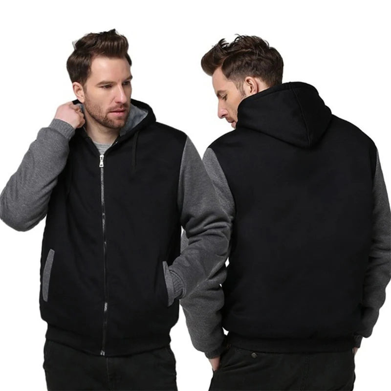 Men's Camouflage Fleece Hooded Zip Jacket – Thick Streetwear Coat for Autumn & Winter