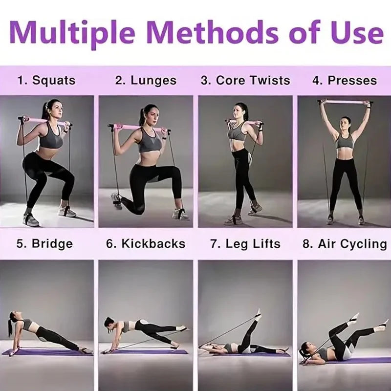 Pilates Stick – Multi-Functional Fitness & Yoga Equipment, Elastic Exercise Bar with Hip Pulling Rope for Home Training