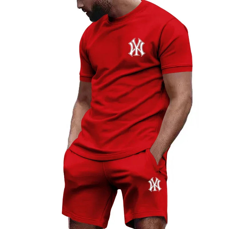 Men's Short Sleeve T-Shirt & Pants Running Fitness Sportswear Set – Summer 2-Piece