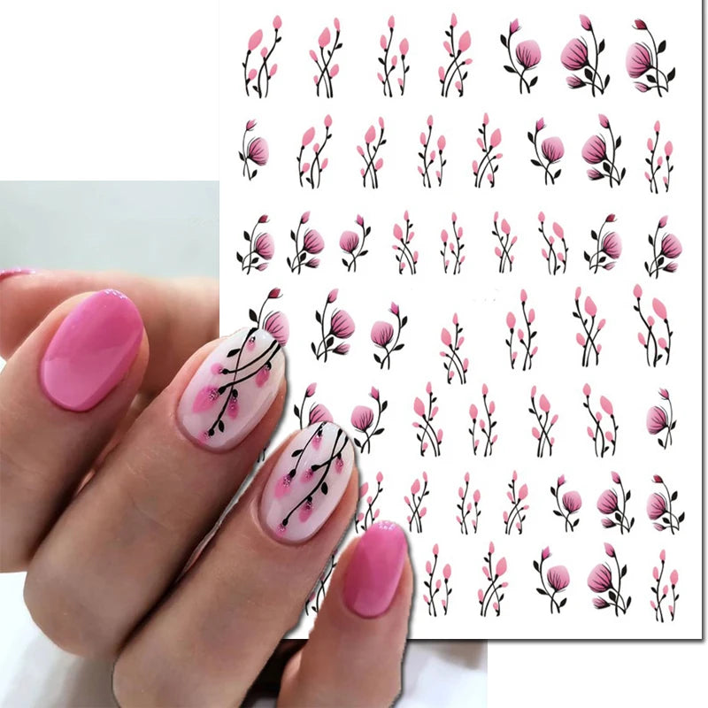 3D Summer Tropical Nail Art Sticker Decals — Palms, Butterflies & Flowers