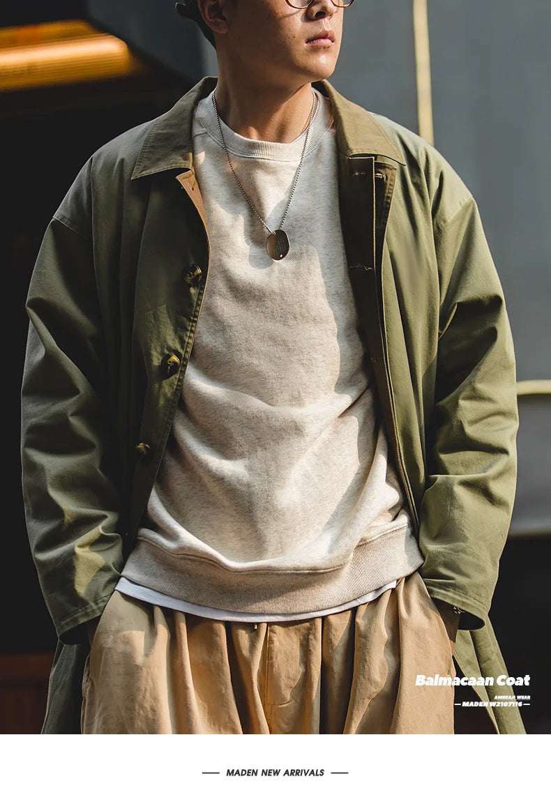 Men's Workwear Trench Coat – Loose Fit Cotton Chore Jacket