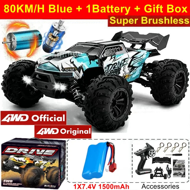 1:16 Scale 4WD High Speed RC Car – 80KM/H Brushless Off-Road Racing Drift Buggy