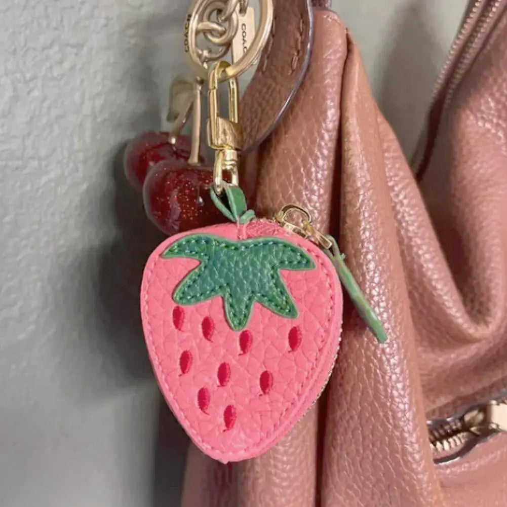 Cute Fruit Shape Leather Coin Purse – Mini Zipper Earphone Bag, Keychain Pendant Wallet for Women & Girls