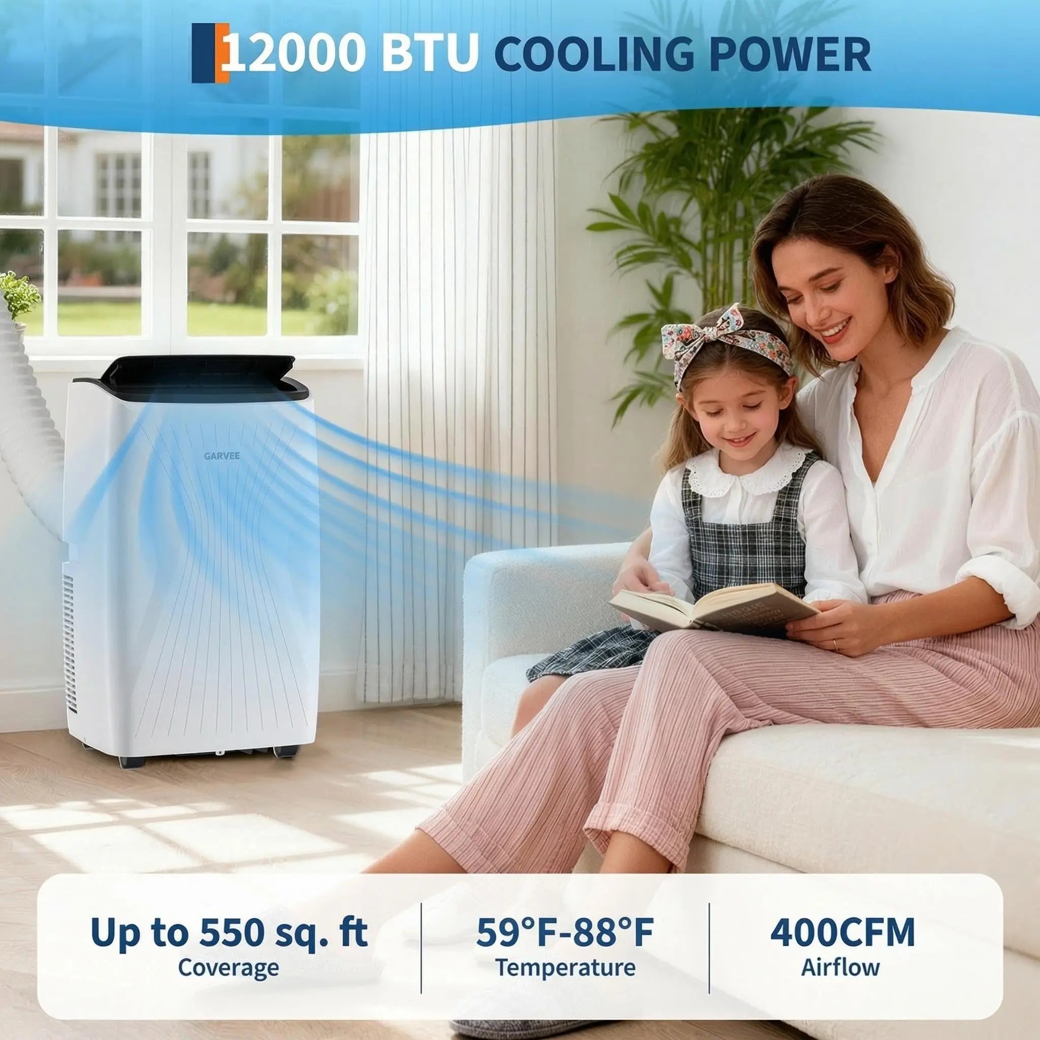 12,000 BTU Portable Air Conditioner — 3-in-1 Free-Standing AC with LED Display, 24H Timer, Remote & Window Kit for Home & Office up to 550 Sq Ft