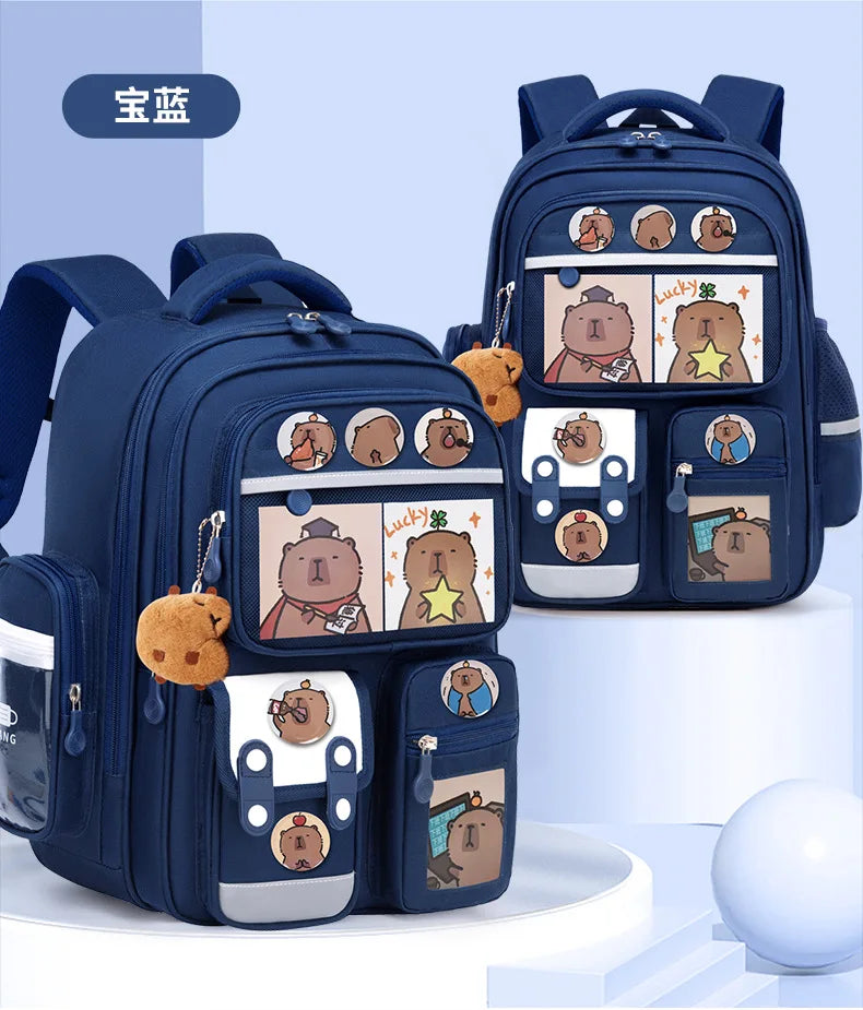 Capybara Anime Kids Backpack – Large Capacity Nylon School Bag for Boys & Girls Back to School