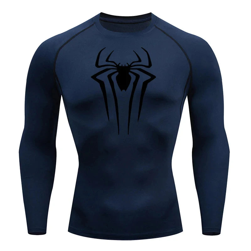 Men's Spider Print Compression Long Sleeve Shirt — Graphic Performance Base Layer