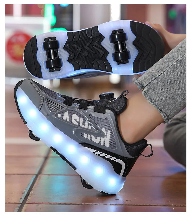 Children's 4-Wheel LED Light Roller Skate Shoes – Removable Wheeled Rolling Sneaker for Kids