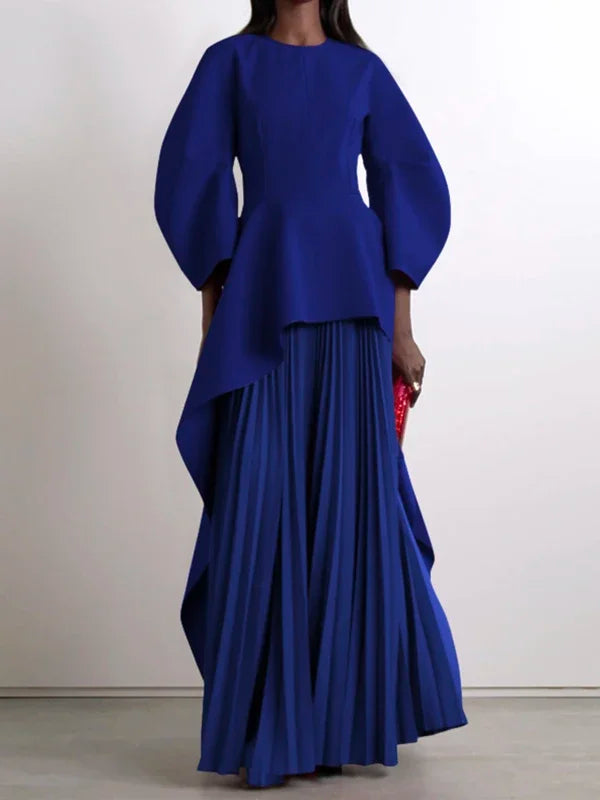 UOOZEE Womens Dresses 2025 New Fashion Elegant Solid Color Split-Joint Tiered Loose Pleated Party Evening Maxi Dress Robe Kaftan