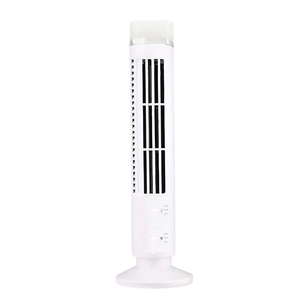 LED Bladeless Tower Fan — USB Powered, 2-Speed, Safe for Kids & Pets, Space-Saving Design