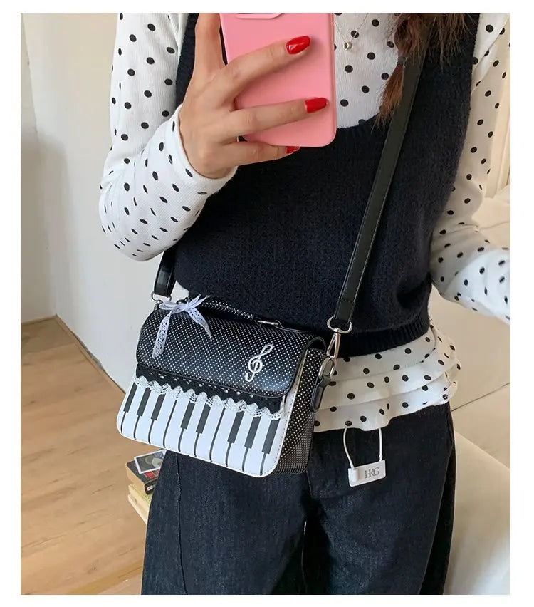 miyagawa Lace Piano Notes Polka Dot Crossbody Satchel – Sweet Color-Block Shoulder Bag for Women