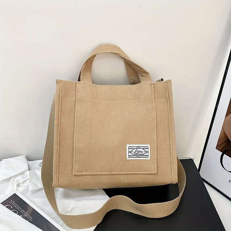 Vintage Corduroy Crossbody Tote Bag – Retro Casual Shoulder Purse for Women