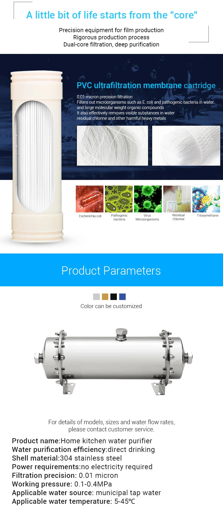 3000L Home Water Purifier — Stainless Steel PVDF Ultrafiltration, Washable & Direct-Drinking