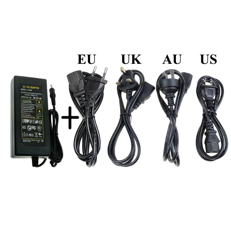 AC 220V to DC LED Power Supply Adapter – 5V–24V, 1A–10A with US/EU/UK/AU Plug Options