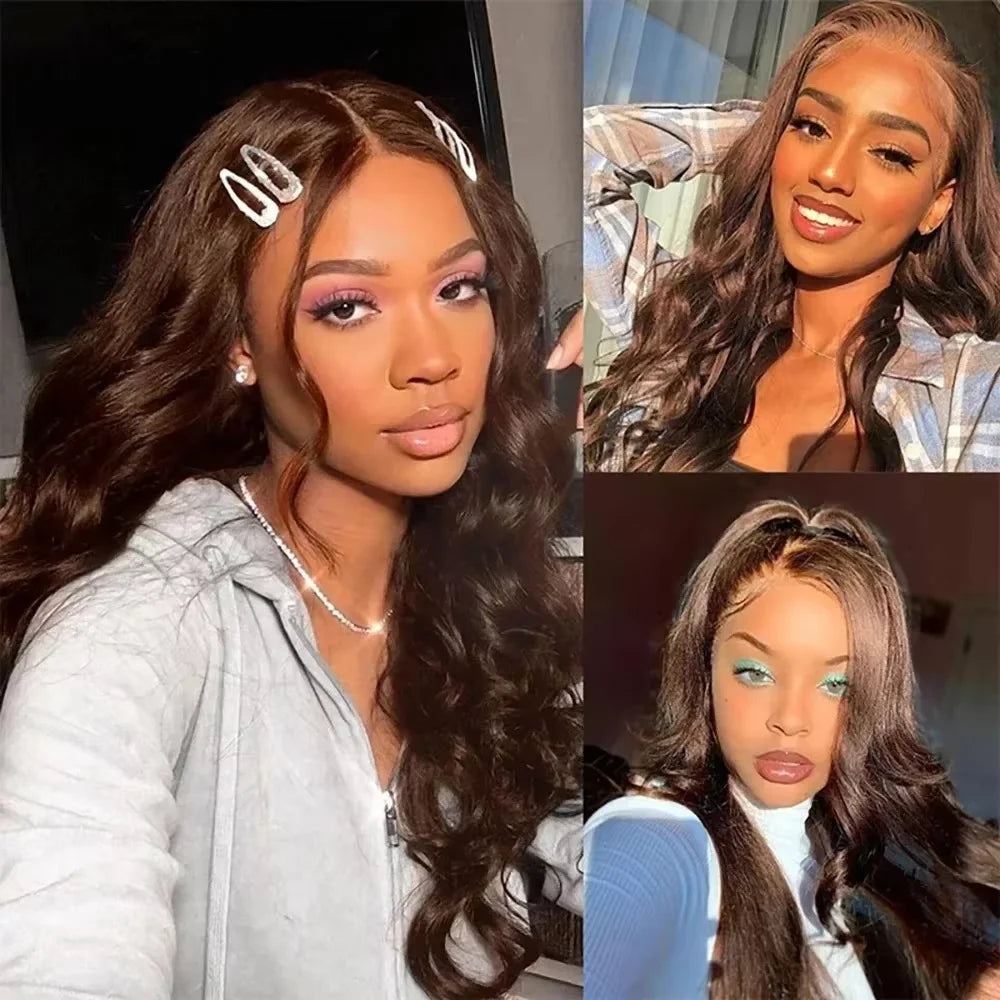 46 Inch Chocolate Brown Body Wave Lace Front Wig | 200 Density 13x4 13x6 HD Lace Pre-Plucked Brazilian Human Hair