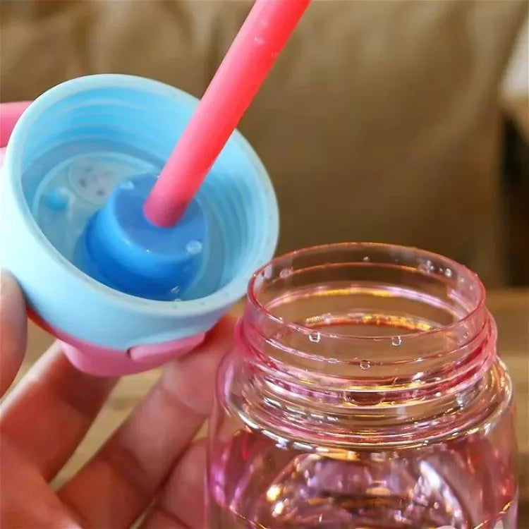 480ml Kids Cartoon Straw Sippy Cup – Portable Leakproof Handgrip Water Bottle for Outdoor Sports