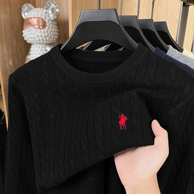 Men's Luxury Embroidery Round Neck Sweater — No-Pilling Casual Knitwear