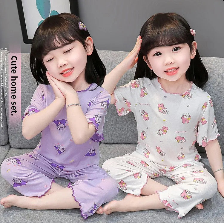 2026 Sanrio Kawaii Kids Pajamas Set | Hello Kitty & Kuromi 2-Piece Anime Loungewear