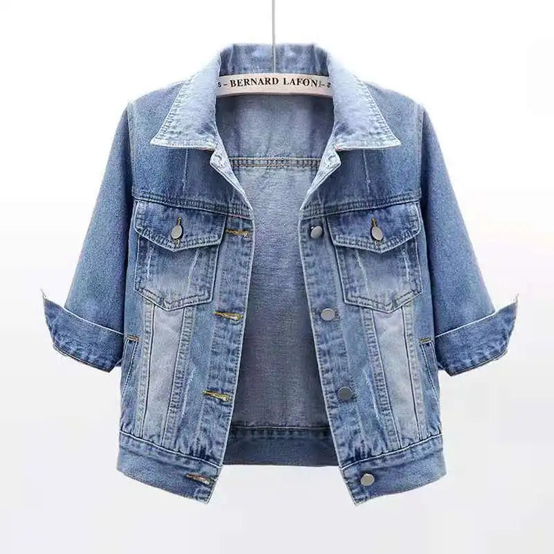 Women's Denim Jacket – Short Casual Jean Coat in Pink, White, Light Blue & Lavender