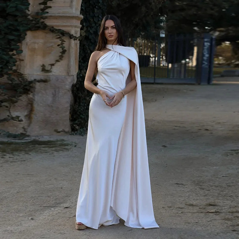 Sexy Satin Halter Backless Party Dress – Off Shoulder Sleeveless Solid Robe Gown 2026