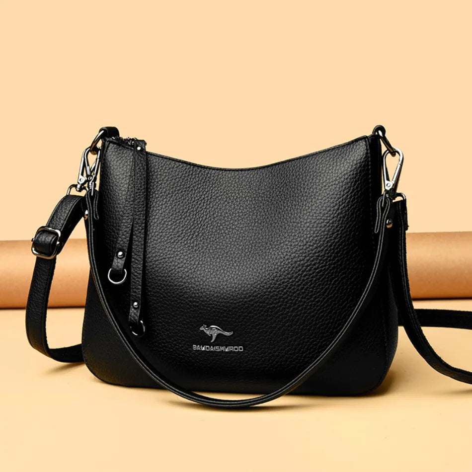 VANDERWAH Genuine Cow Leather Letter Sequin Crossbody Tote – Luxury Designer Shoulder Bag for Women