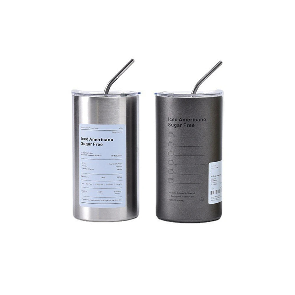 600ml Insulated Stainless Steel Thermos Coffee Mug with Straw – Vacuum Leak-Proof Travel Bottle, BPA-Free