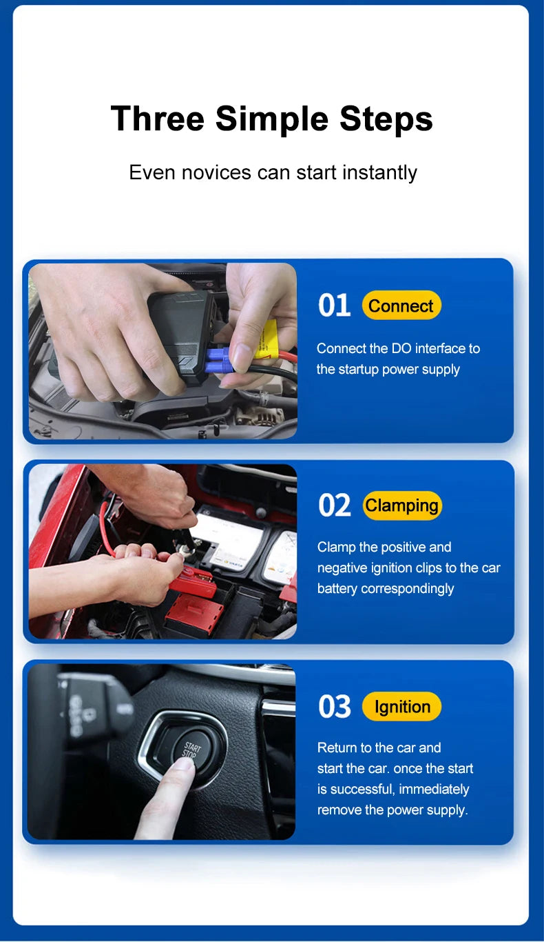EAFC Portable Car Jump Starter — 600A–2000A Peak, 12V Battery Booster & Power Bank with LED Light