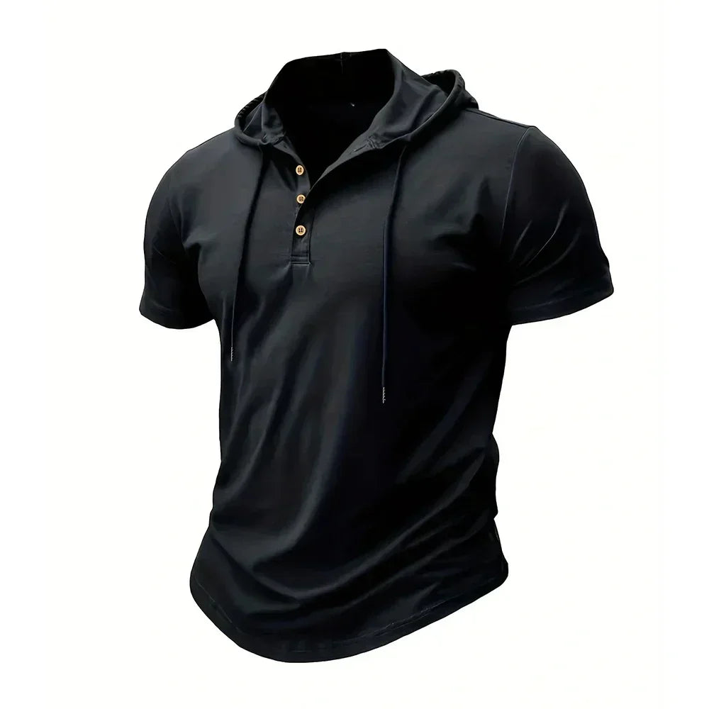 Men's Hooded Short-Sleeve Gym T-Shirt — Athletic Training Tee with Hood