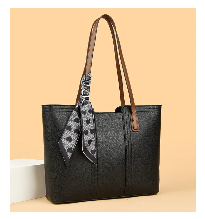 Genuine Cow Leather Large Shoulder Tote Bag – Rivet Sequin Designer Handbag for Women
