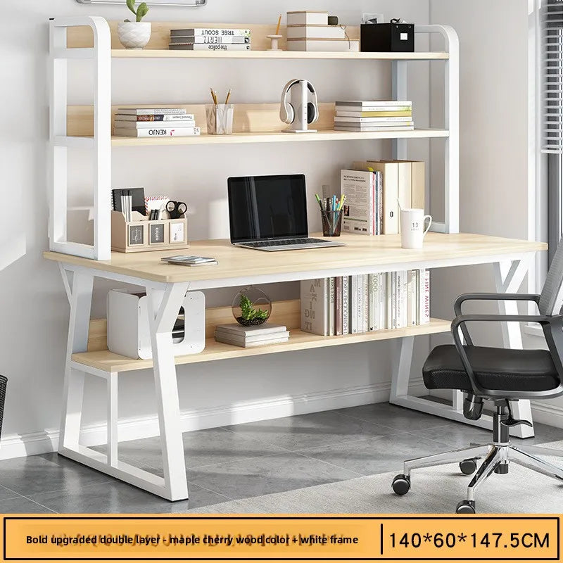 Computer Desk with Integrated Bookshelf — Simple Wood Writing Desk for Small Apartments, Multiple Sizes & Finishes