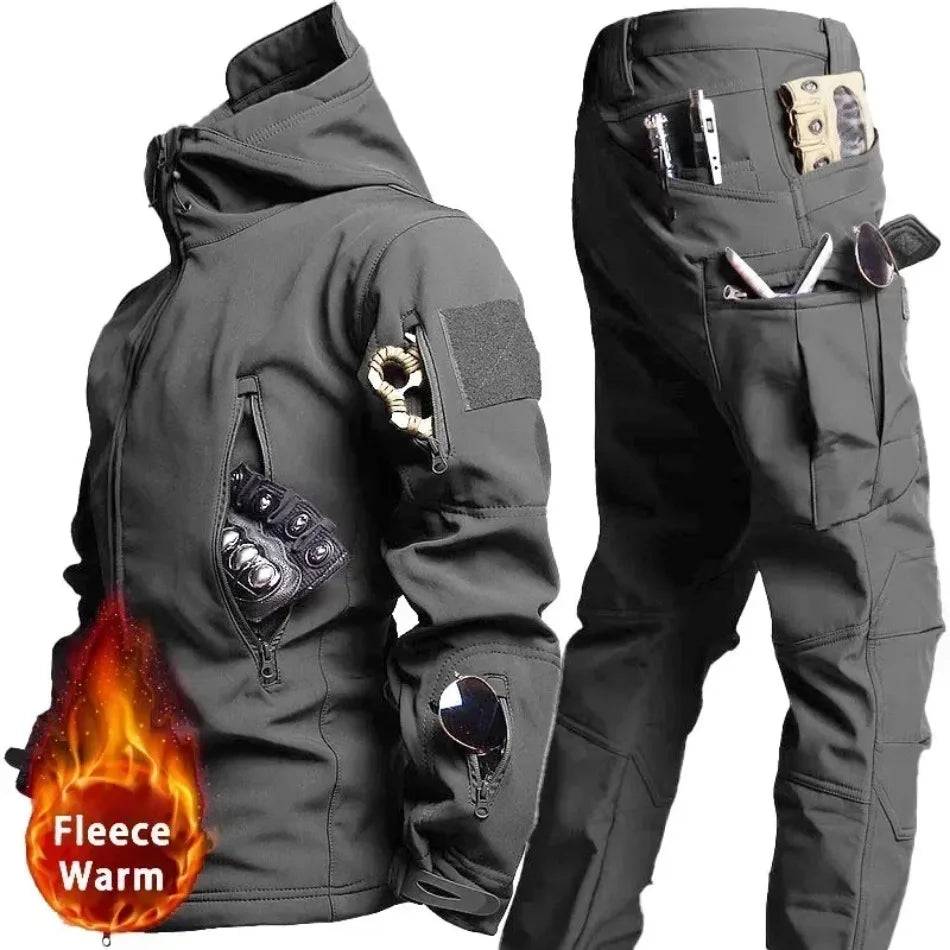 Men's Camo Waterproof Tactical Jacket & Fleece Pants Set – Winter Hunting Outdoor 2-Piece